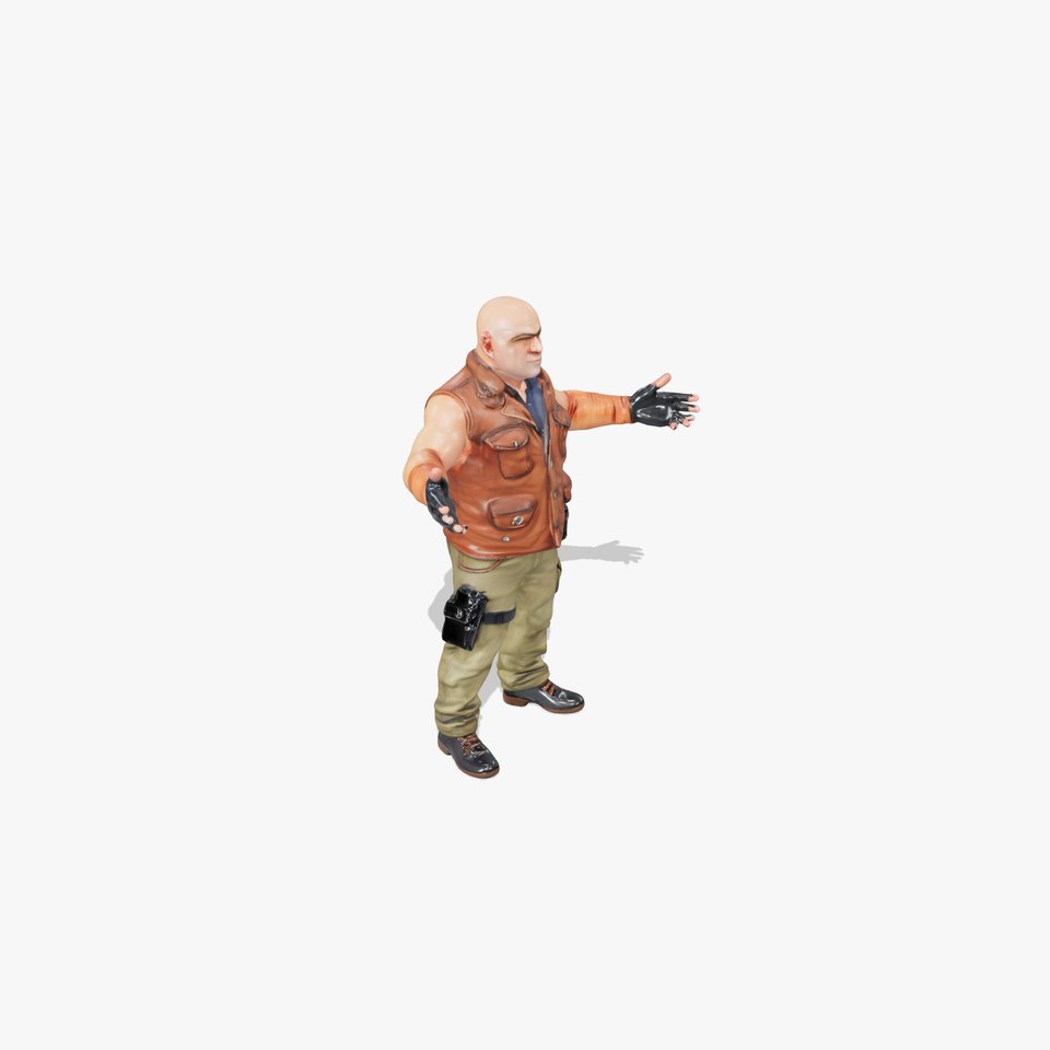Bald Rugged Adventurer Rigged and Animated D Character Model